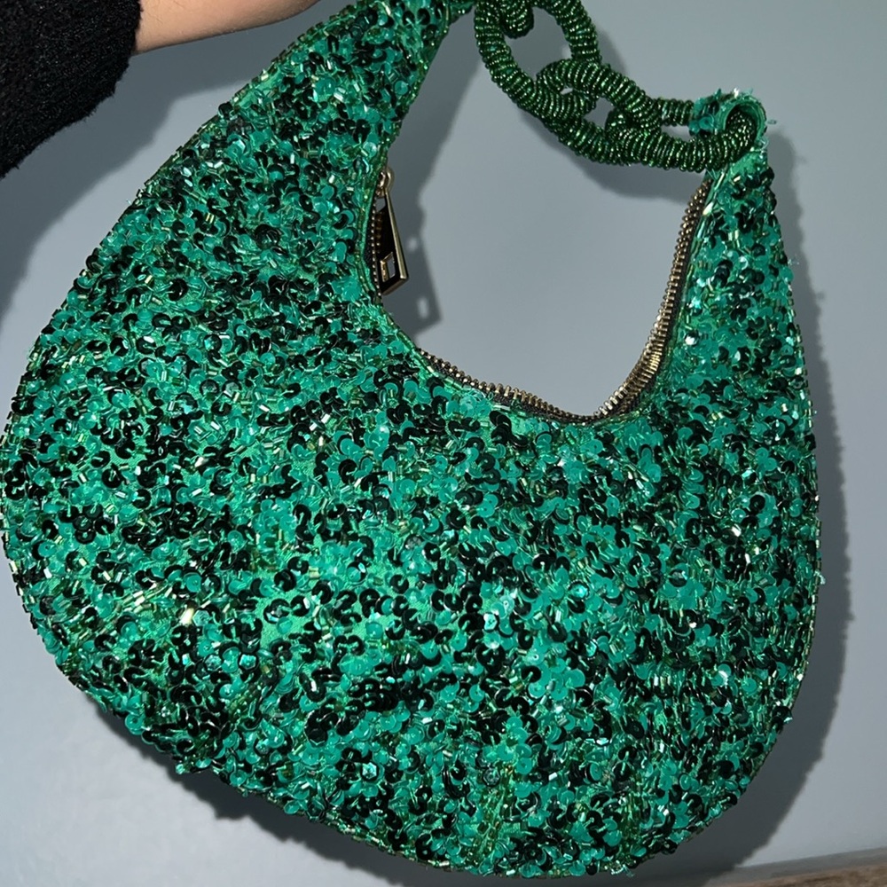 Viral ZARA Beaded and embellished deep green and black evening purse NWT